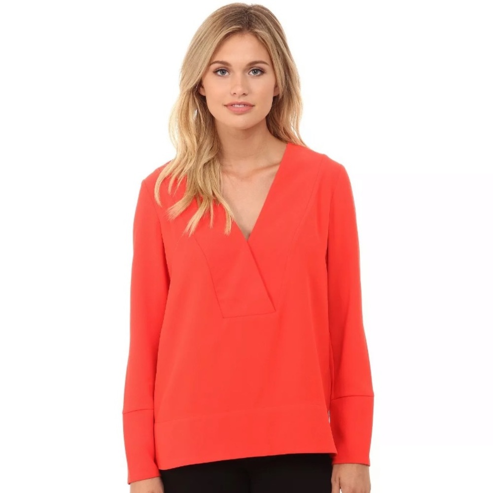 French Connection,V Neck Tunic,Orange Red High low